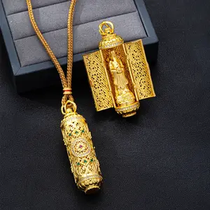New traditional method to open the God of Wealth pendant for women, a Vietnamese sand gold and zirconium inlaid cylindrical necklace, a retro and long-lasting accessory that never fades