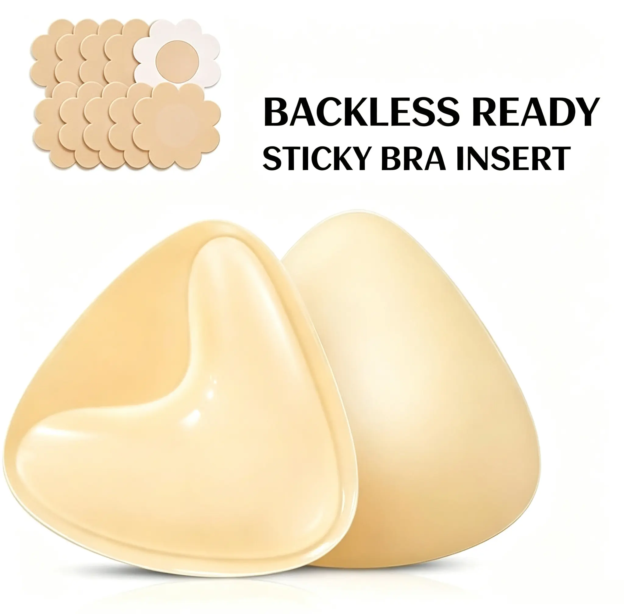 Triangle Double Sided Sticky Bra Inserts, Reusable Silicone Push Up Lift Pads, Invisible Seamless Sweatproof Adhesive Bra Pads for Backless Dresses & Wedding Outfits Womenswear Bridal, Halter Tops, Thin Edges, Coverage, Strapless Ready