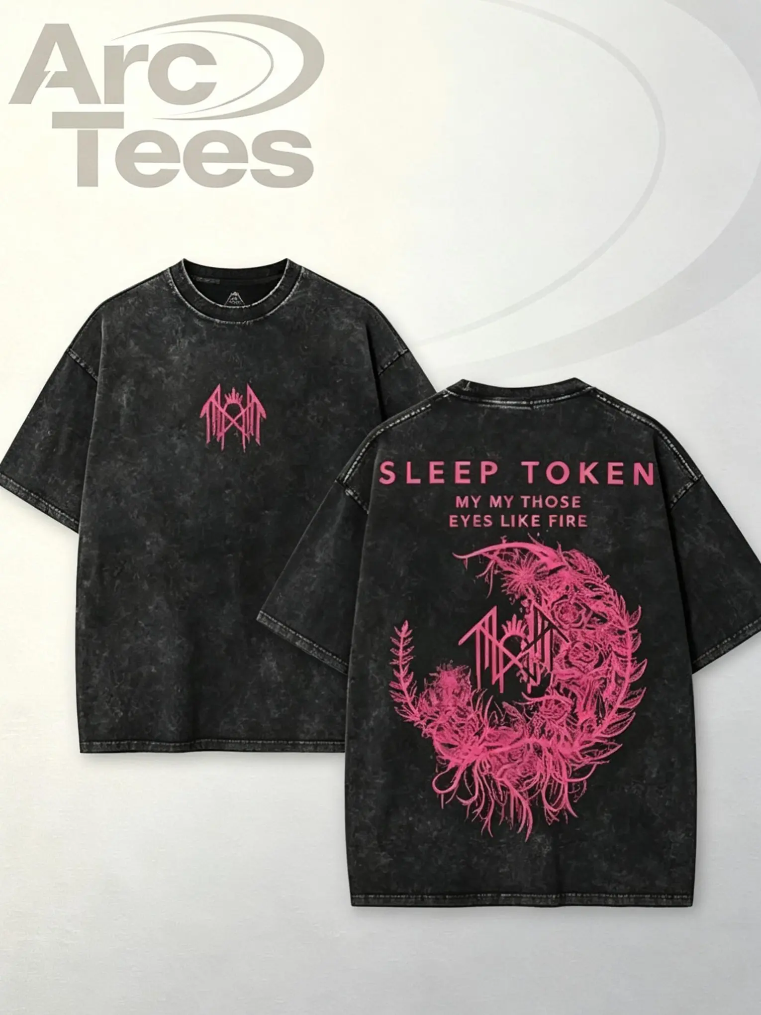 [ArcT] Retro Limited Sleep Token Rose and White Flowers Heavy Metal Shirt Rock Band Washed Heavyweight T-Shirt Sleep Token Merch Men Gifts Oversized Casual