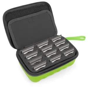 CASEMATIX Green Clipper Blade Holder for 12 Blades - Durable Removable Protective Case with Foam and Hard Shell for Barber Grooming Tools