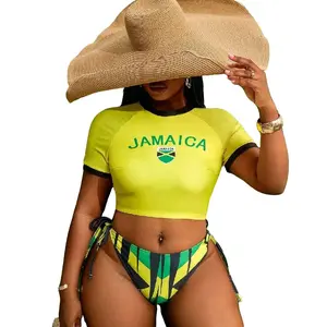 Plus Size Jamaican Style Bikini Set with Jamaica Print & Bold Flag Colors for Vacation Beach Parties & Tropical Escapes