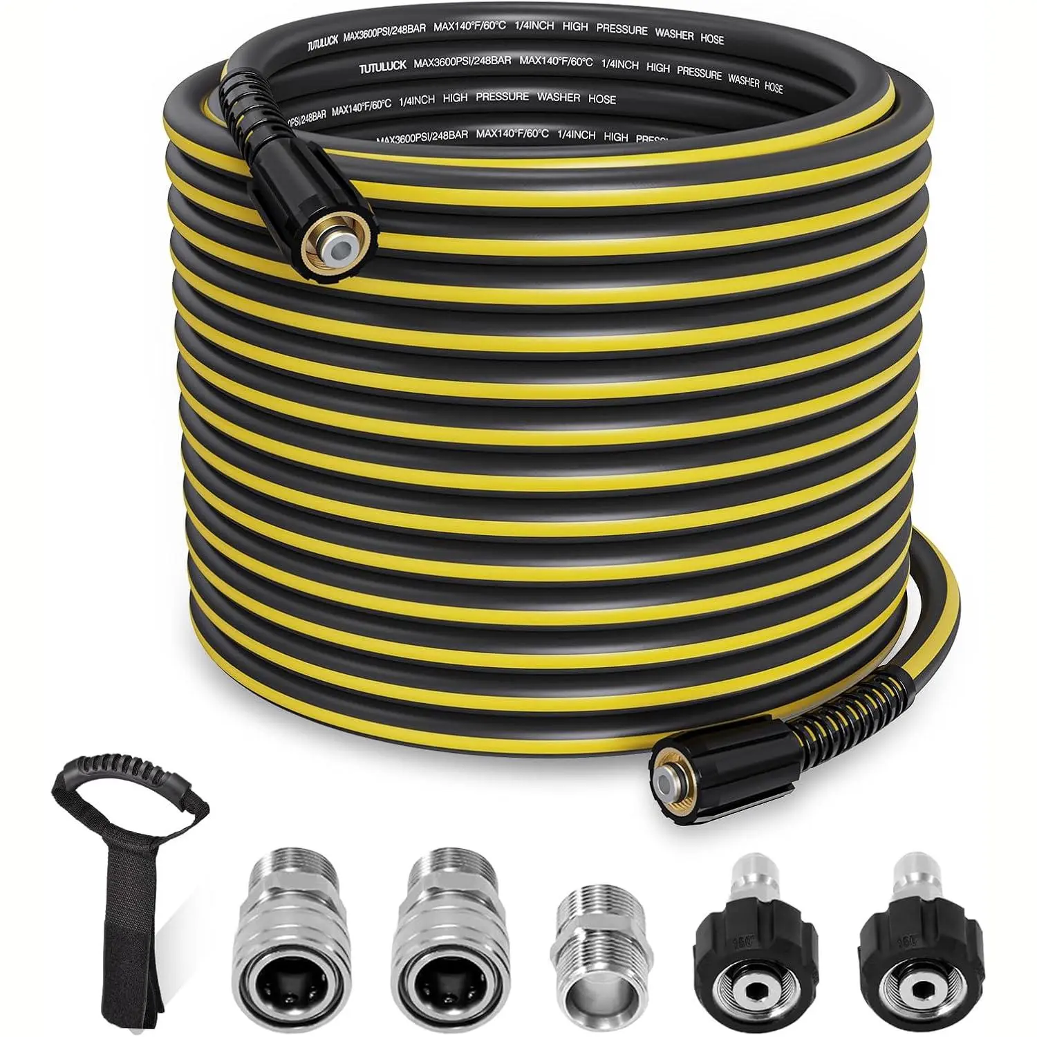 Flexible Pressure Washer Hose, 1/4'' Kink Resistant 3600 PSI Power Washer Hose Extension with M22 and 3/8" Quick Connection Kit for Gas and Electric Pressure Washers