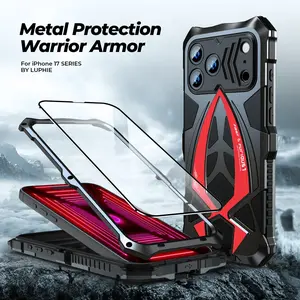 Military-Grade Metal Armor Case for iPhone 17 Pro Max, Full-Protect Shockproof Heavy-Duty Defender Cover with TPU Shell, Ceramic Accents, Smartphone/Cellphone/Handheld Device Accessories
