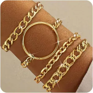 Florideco Jewelry Chunky Bracelet for Women Trendy, Dainty Chain Bracelet Stack Non Tarnish Bracelet Set Chunky Layered Cable Rope Snake Chain Cuban Link Bracelet Pack