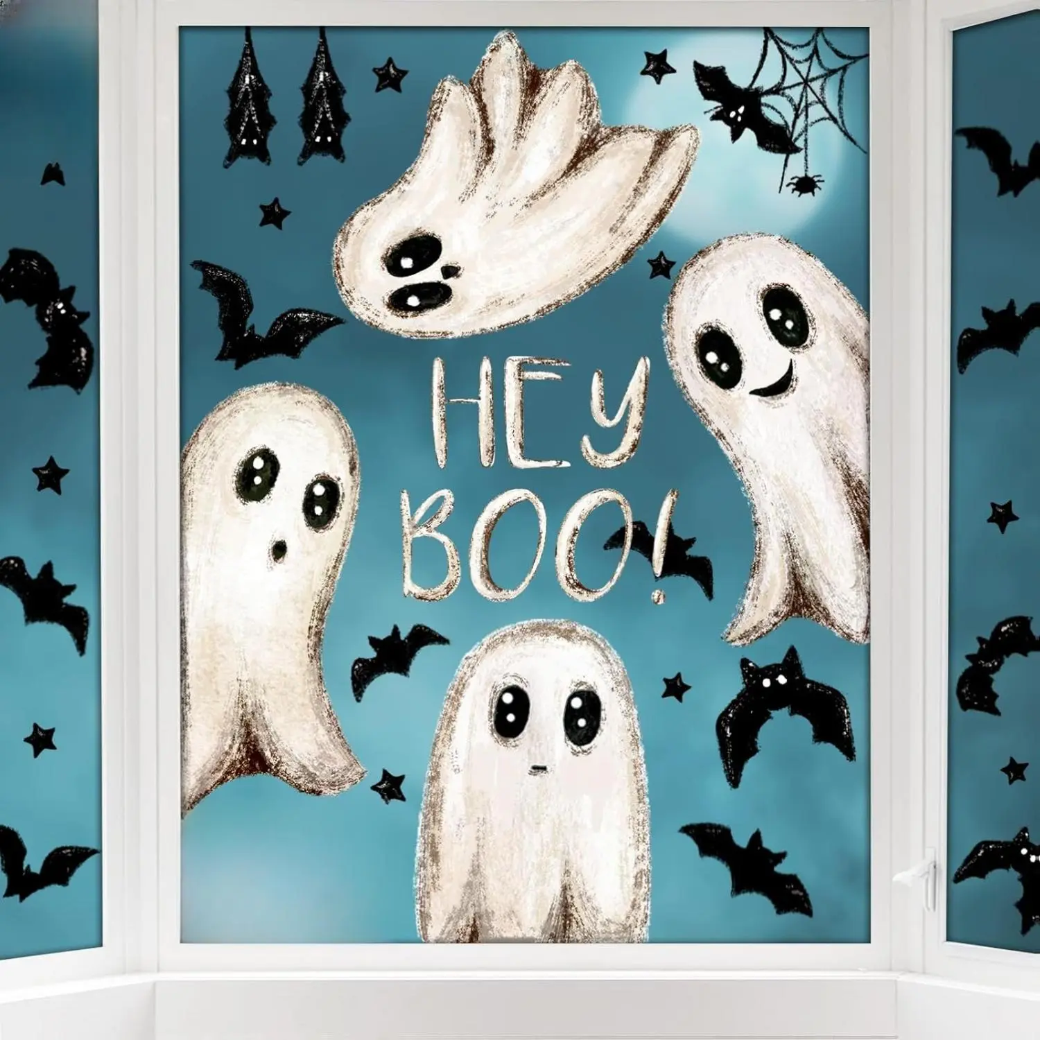 6-Sheet Large Horror Halloween Window Clings, Smooth Waterproof PVC Decorative Stickers with Ghost Bats, Double-Sided Contemporary Modern Home Decor for Families, Ideal Holiday Gift