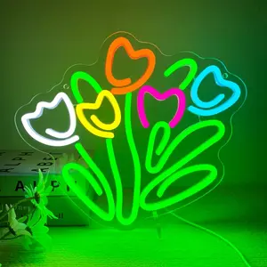 Tulip Neon Sign Colorful Flower Led Light Wall Decor Art for Bedroom Living Room Aesthetic Home Decor Party Wedding Birthday Gift Idea Suitable for Teens Girls Women Kids