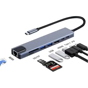USB C Laptop Docking Station 8 in 1 USB C Hub Adapter with 4K HDMI,Ethernet,2 USB,Type-C,SD TF Card Reader,PD 100W Compatible with iPhone16/MacBook/ and Other Type C Laptops Device