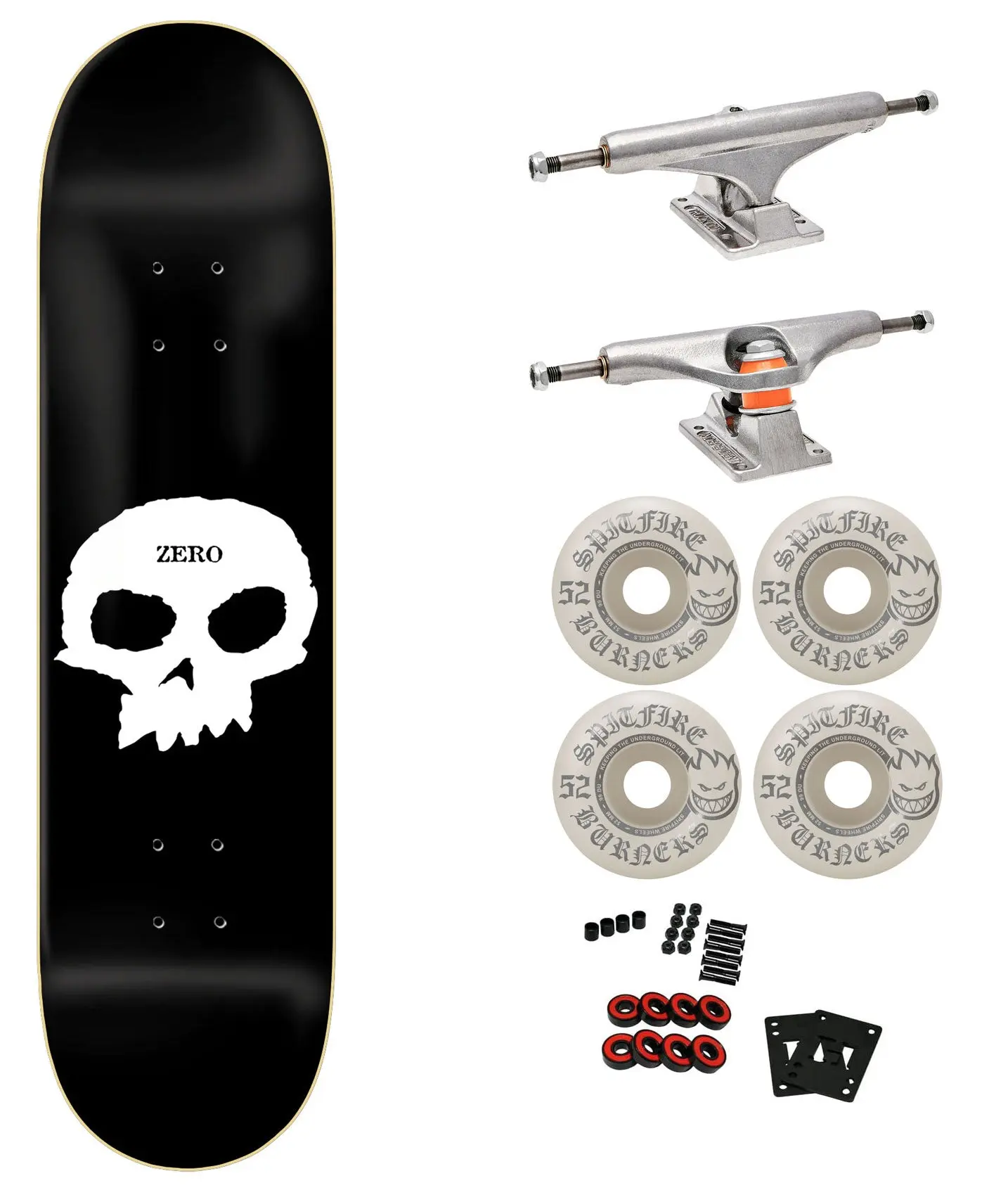 Zero Premium Skateboard with Indy Trucks, Spitfire Wheels 7.5" Single Skull