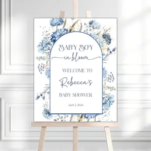 Baby boy in bloom Wildflower Welcome Sign Dusty blue wildflower Sign baby in bloom sign boy Shower Sign 