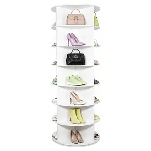 PoyerHome 7 Tier Rotating Shoe Rack Tower, Large Storage Organizer for 28-Pair Shoes, Space-Saving Free Standing Shoe Racks for Display Handbags Hats Decor - White