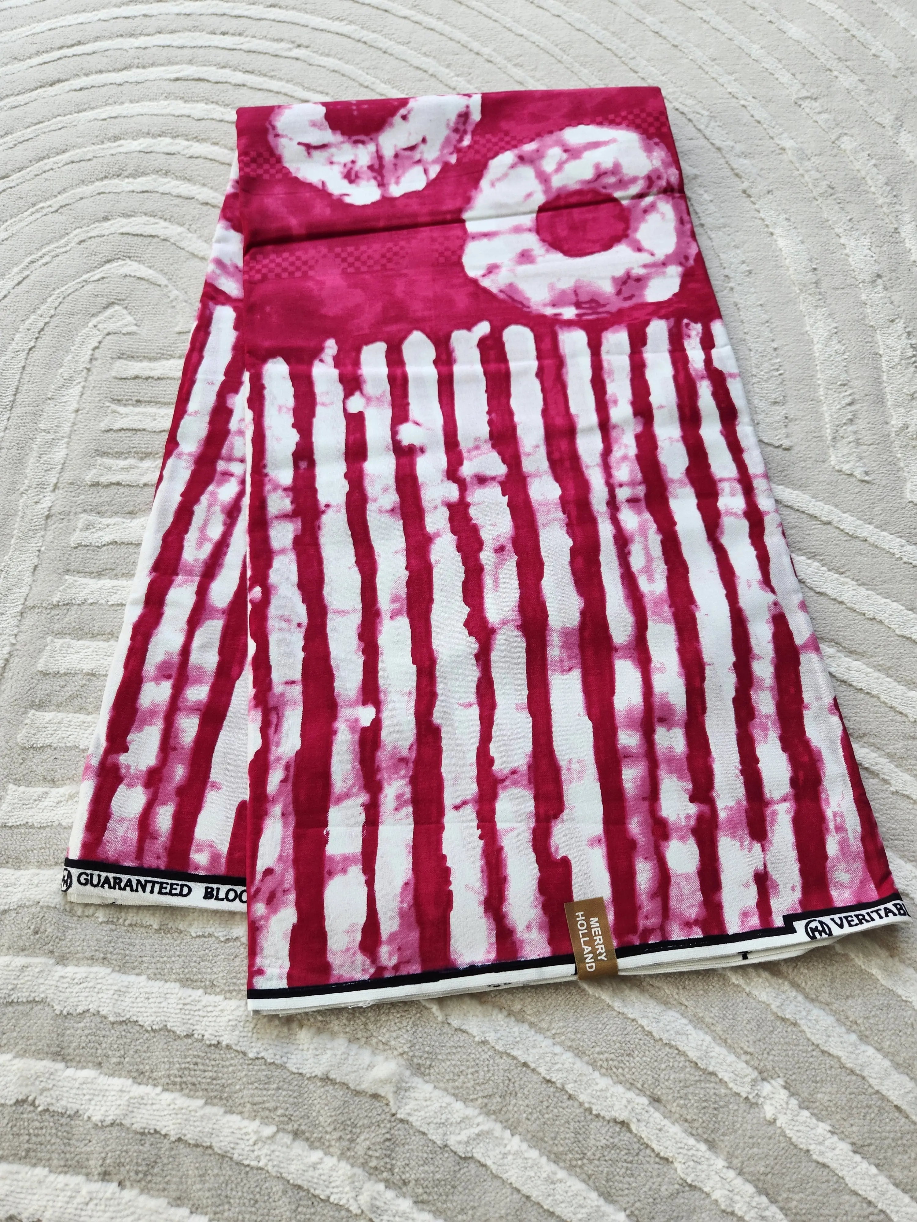 Pink and White Ankara Cotton Fabric, Double-Sided African Clothing Material, 210-216in by 45in, Do Not Bleach