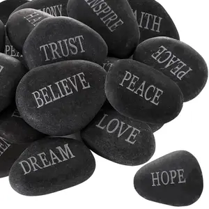 12 count DIY Rocks for Engraved Inspirational Polished Garden Stones,  Encouragement Personalized  Decor River Stone -   for Friends Arts Crafts (12 Different Words) (Black)