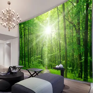 1pc Ultra Large Size Green Forest Sunlight Natural Scenery Wall Decoration Tapestry- photography Background Cloth Birthday Gift Party Decoration Suitable Living Room Bedroom Office Hostel with Free Hanging Clips