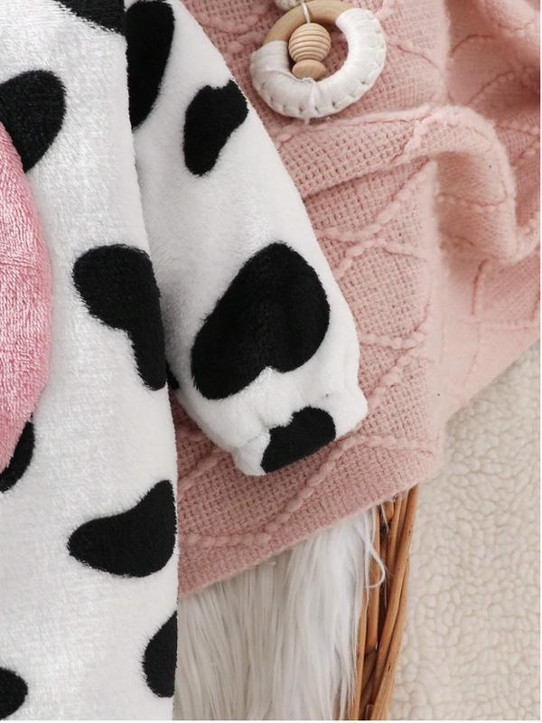 Persoplay Kids Baby Girls Cow Design Hooded Fuzzy Costume Jumpsuit - Soft and Fuzzy Material, Ideal for Outdoor Activities