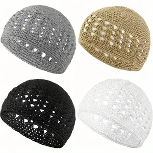 Set of 4 kufi hats for men — Muslim knit kufi cap, crochet beanie, skull beanie, and African hat for men and women