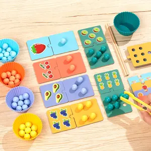 Wooden Macaron Bead Sorting Puzzle Set, Color Classification Counting Toy, Hand-Eye Coordination Fine Motor Skills Training Gift
