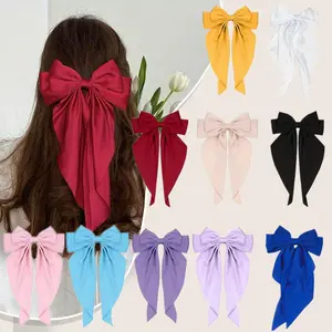 10 Pieces Cute Bow Hair Clips, Silk Satin Oversized Long Tail Bowknot Hair Accessories, Perfect Gifts and Holiday Hair Accessories