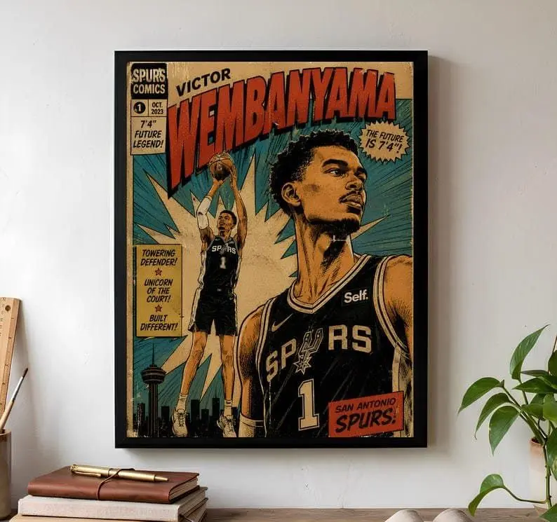 Victor Wembanyama Artistic Wall Decor Poster - San Antonio Spurs NBA Basketball Digital Photo, Retro Comic Paper Prints for Teens & Adults (Home Decor Supplies)