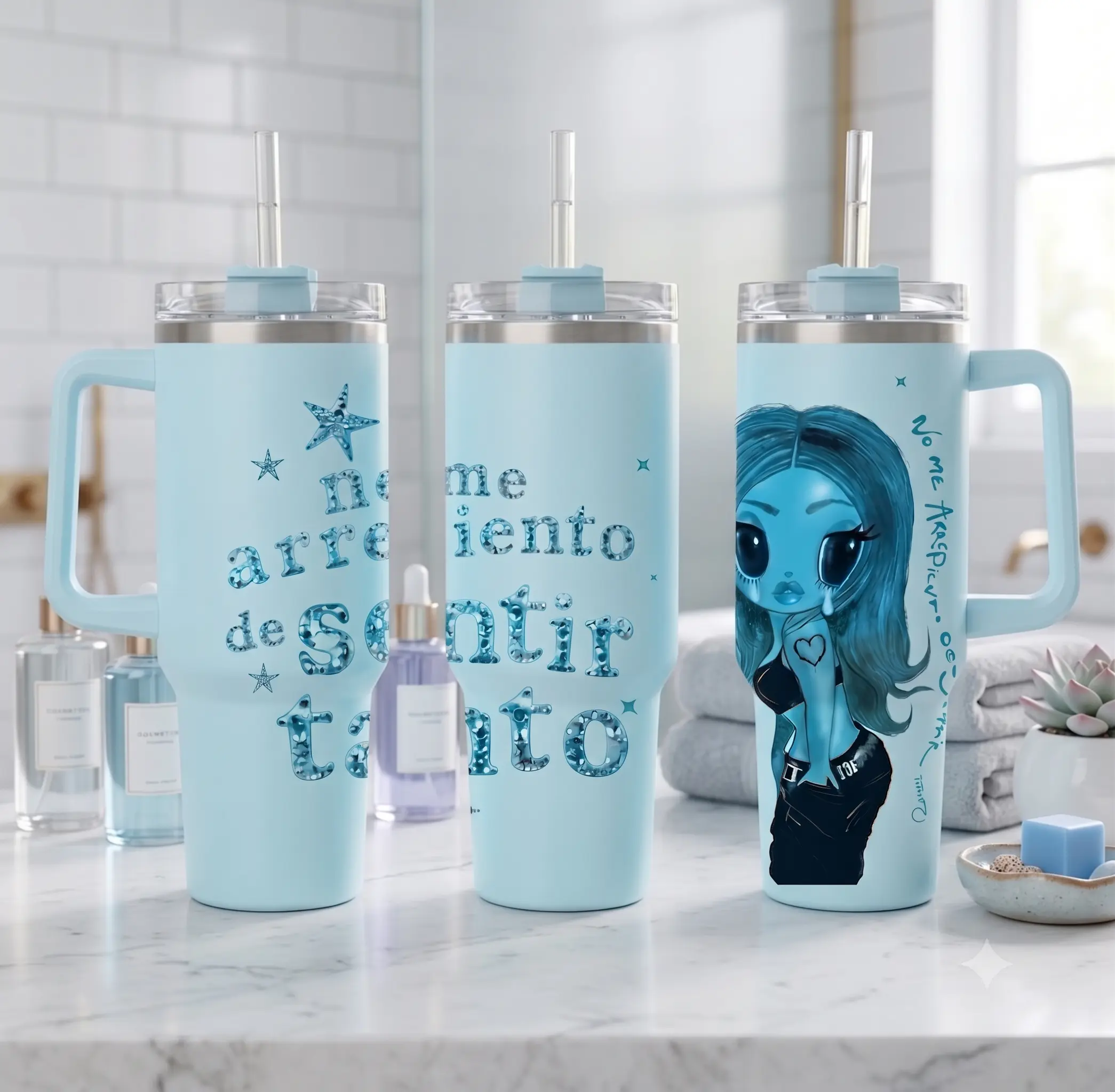 New Album No Me Arrepiento De Sentir Tanto Tumbler 40oz With Handle & Straw, Limited Edition Collector Cup, La Bichota Latin Queen Stainless Steel Travel Mug, Insulated Bichotas Drinkware Gift, Latin Pop Concert Tour Merch, Cute Festival Summer Tumbler