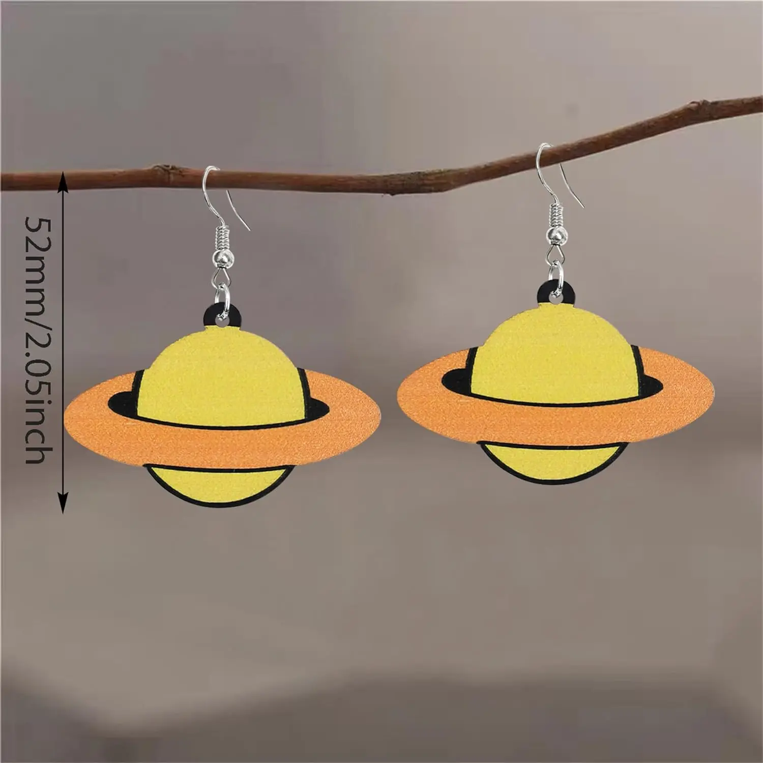 Handmade Wooden Dangle Earrings for Women and Teens, Novelty Planet & UFO Design - Lightweight Bohemian Jewelry for Casual Wear, Anniversary or Birthday Gift, Teen, Beloved One