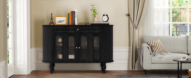 Giratree 47'' Fluted Sideboard Buffer Cabinet with Drawer, Modern Credenza Storage Cabinet, Bar Cabinet Console Table with Tambour Sliding Side for Living Dining Room Kitchen Hallway Entryway