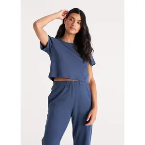 The Cropped Top Tee in Midnight for Women Casual Cotton Fit Jersey