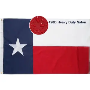 Texas Flag 3x5 Heavy Duty Outdoor 420D Tough Nylon TX State Flags Embroidered Stars 3x5 Ft Long Lasting for Outside High Winds Sewn Stripes and 2 Brass Grommets