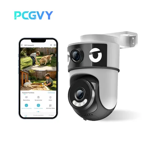 PCGVY 2MP 1080p Dual Lens Wired Power WiFi PTZ Security Camera - 360° Full Coverage Control, Outdoor Wall Mount, Motion Sensor, Color Night Vision, IP65 Waterproof, 2-Way Audio, Remote Access, Monitoring, Smart Home CCTV System