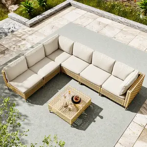7 Piece Outdoor Patio Wicker Sofa with Cushion Covers, Waterproof and Sunproof, Perfect for Family Outdoor Time,Summervibes