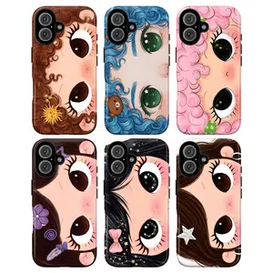 Big Eyes Doll Phone Case – Cute Kawaii Cartoon Girl Aesthetic Cover with Oversized Eyes, Whimsical Coquette Art, Protective Case for iPhone 17 16 15 14 13 12 11 Pro Max Plus Mini