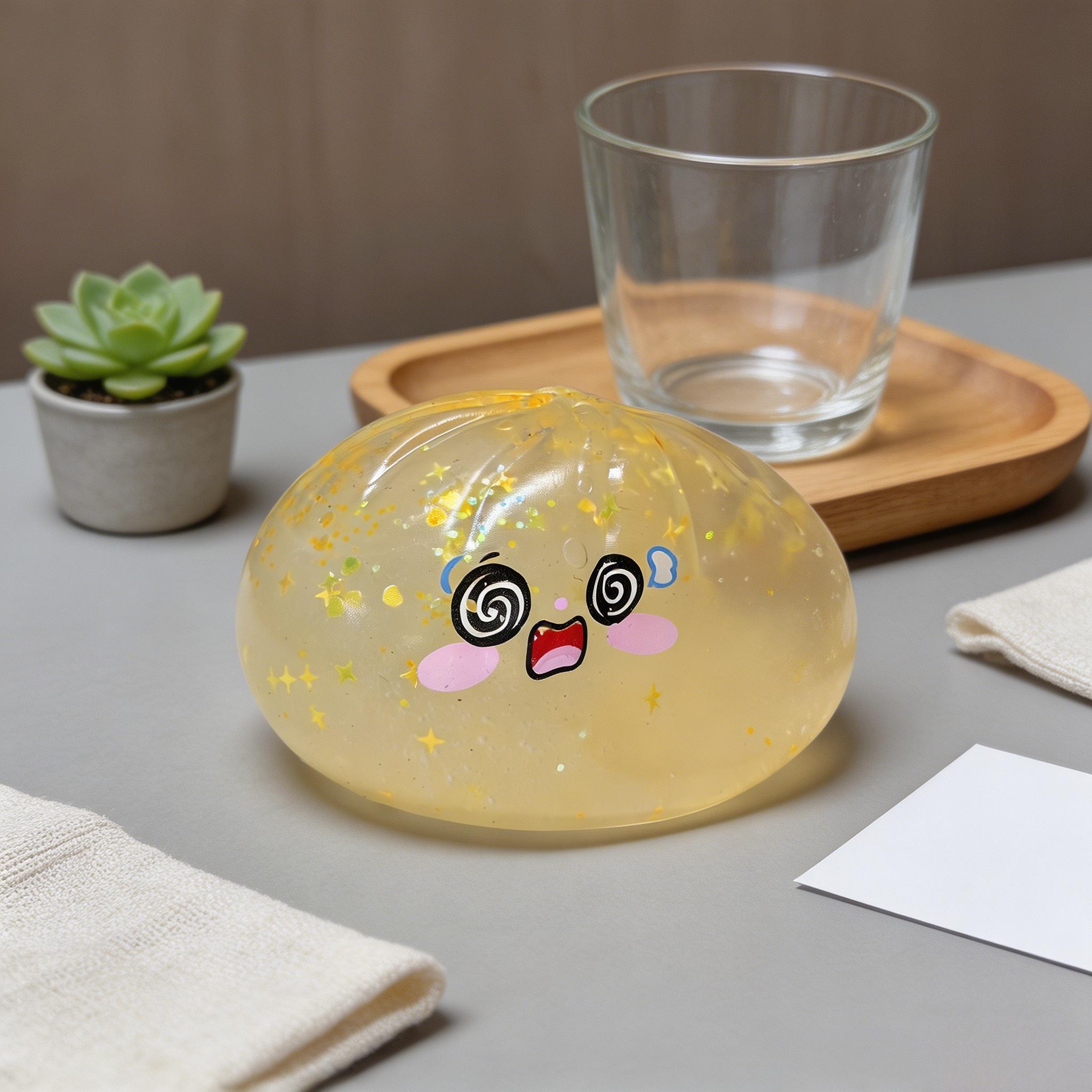 Pale Yellow Glitter Cute Steamed Bun Squishy Slow Rising Stress Relief Fidget Toy With Steamer Box