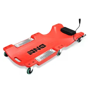 40 Inch Low Profile Plastic Rolling Garage Shop Floor Creeper with LED Light, Padded Headrest, Dual Tool Trays, Casters, Red