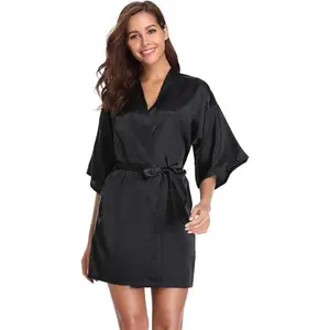 Womens Kimono Robes Dressing Gown Satin Bathrobe Nightdress Short Style Bridal Robe Womenswear Bride Baggy Nightwear