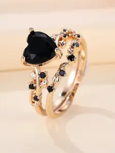 Royal Blue Green Black Red Stone Heart Ring Sets For Women Rose Gold Color White Zirconia Bridal Wedding Bands Mothers Day Jewelry Heart Shaped Ring