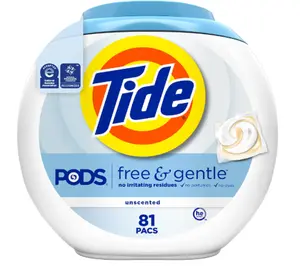 Tide Laundry Detergent Pods, Free & Gentle, 81 Count (Pack of 1) Household Cleaning Cleaner White