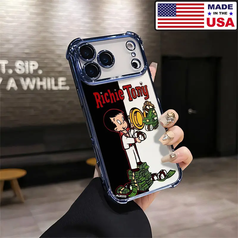 Richie Rich Tony Money Streetwear Black White Split Aesthetic Design Pattern Casing For iPhone 17 16 15 14 13 12 Samsung 22 23 24 25 Plus Pro Max Ultra Soft Silicon TPU Shockproof Protector Vintage Unique Fashion Mobile Phone Case