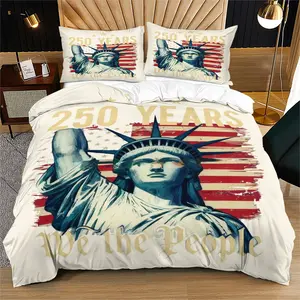 U.S. 250th Anniversary Print Bedding Set, Includes 1 Quilt Cover and 1 or 2 Pillowcases, Excludes Quilt and Pillow Inserts, Suitable for Bedroom or Dorm Room Bedding, Perfect for Gifting or Personal Use