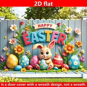 Happy Easter Bunny & Eggs 2D Flat Banner Polyester Decorative Flag for Indoor Outdoor Use No Electricity Photography Backdrop