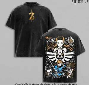 Zelda Tears of the Kingdom Washed T Shirt | Link Princess Zelda Midna Epona Triforce Graphic Tee | Hero of Hyrule Courage Wisdom Power Fantasy Game Streetwear Gift QPA