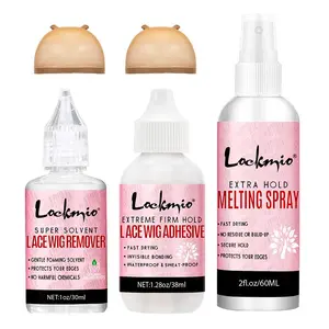 Heatless Hair Styling Accessories for Women & Girls, 1 Count Lace Wig Adhesive & 1 Count Wig Remover & 1 Count Melting Spray & 2 Counts Wigs, Glue Frontal