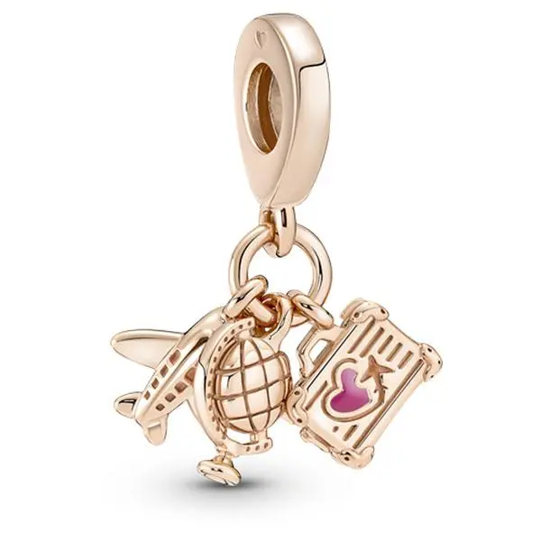 Pandora Airplane Globe & Suitcase Triple Dangle Charm 789435C01