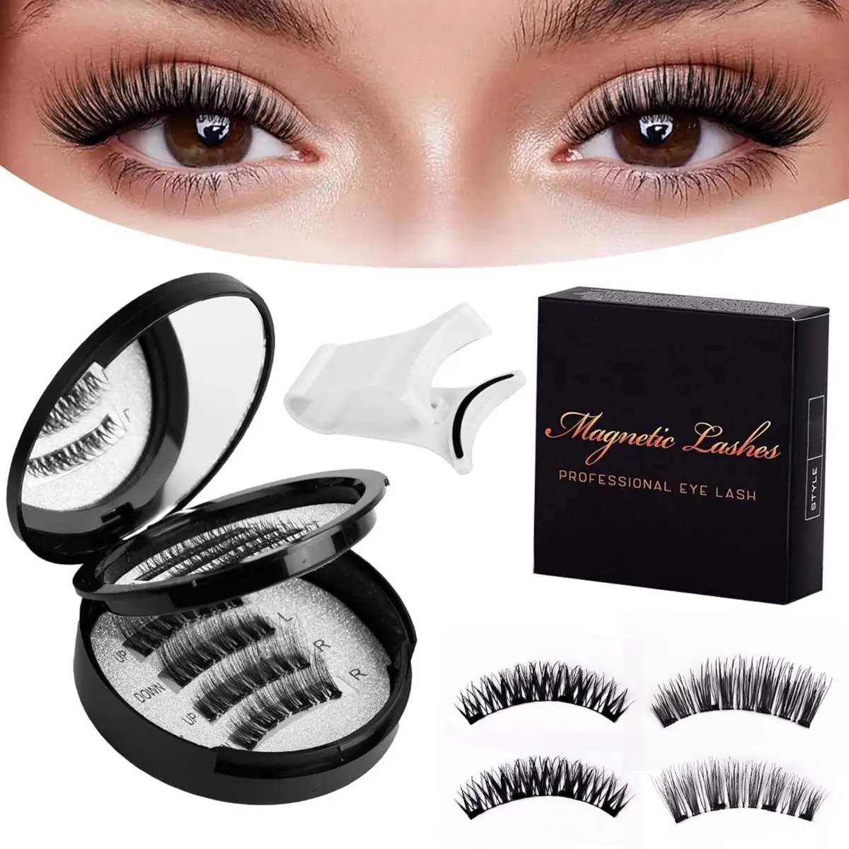 Magnetic Eyelash Set with Tools, Double-layer, 2 Pairs. No Glue Required. Reusable False Eyelashes. Easy To Use. Natural False Eyelashes for Women. Fake Lashes, Magnetic Lash Kit