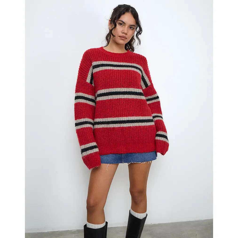 Lunet Knitted Jumper in Red and Black Stripe