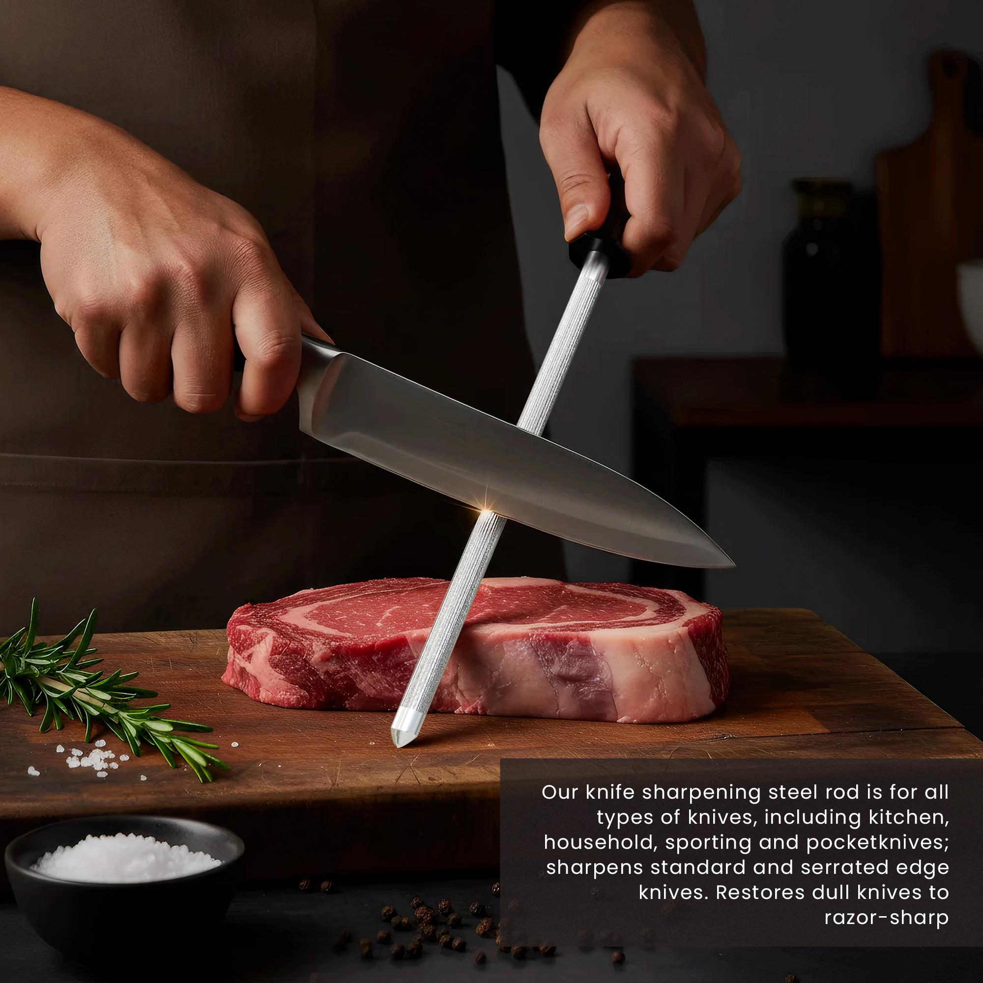 Kichly Carbon Steel Knife Sharpener Rod - Kitchen Tool for Home Users to Keep Knives Razor Sharp