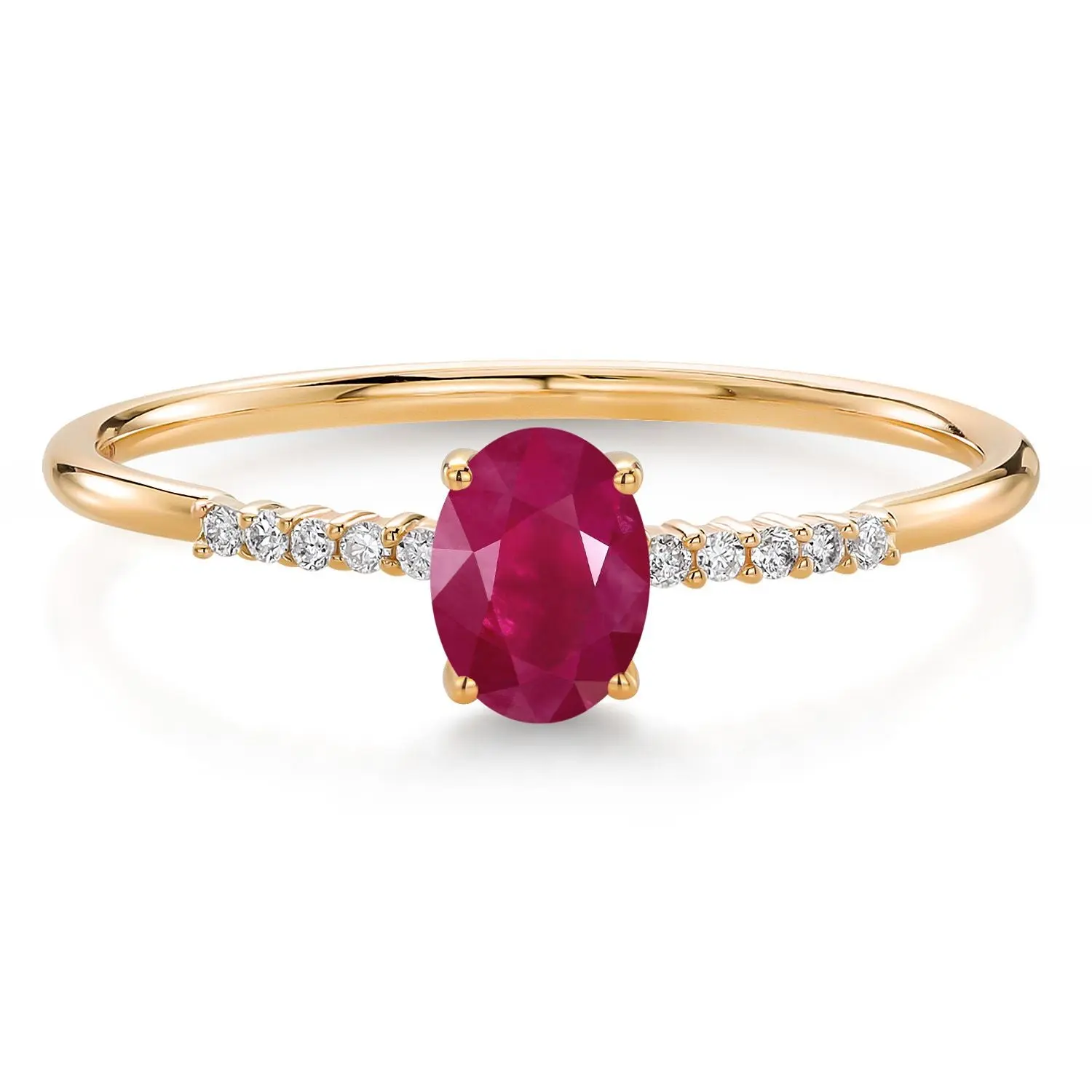 Gem Stone King 10K Yellow Gold Red Ruby and Lab Grown Diamond Engagement Ring for Women | 0.65 Cttw | Oval 6X4MM | Gemstone July Birthstone | Wedding Anniversary Promise Gold Ring for Women