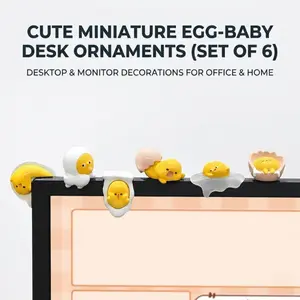 6Pcs Cute Egg-Baby Miniature Desk Ornaments, Kawaii Monitor Sitters Figure, Tiny Stress Relief Resin Crafts, Aesthetic Office Decor Party Favors for Coworkers