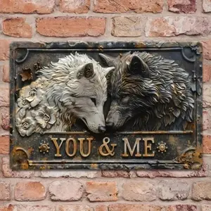Aluminum Wolf Couple Art Board Romantic You and Me Design Vintage Aluminum Sheet Painting for Room Decor Halloween Home Wall