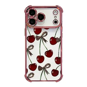 Cute Cherry Pattern Phone Case for iPhone 17 Air 16 15 Pro Max 14 Plus 13 12 11 Shockproof Drop-Proof Full Coverage Camera Protection Soft Protective Cover Y2K Aesthetic Girl Style Gift DDSJ260422002 Military Grade Rotating