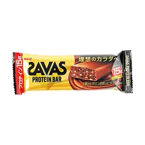 MEIJI SAVAS Chocolate Protein Bar 44g - High Protein (15g), B Vitamins, Vitamin D - Post-Workout & Energy Supplement