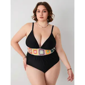 Cider Color Crochet Corset Ruched One Piece Swimsuit Curve & Plus